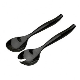 Cuchara y Tenedor De Plastico Para Ensaladas Negro (5 Uds)