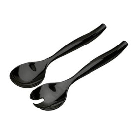 Cuchara y Tenedor De Plastico Para Ensaladas Negro 