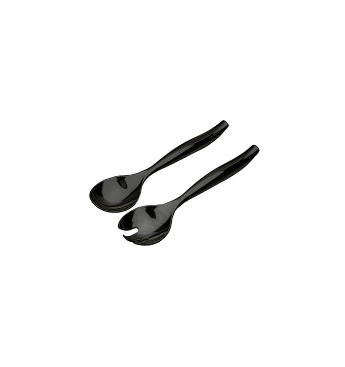 Cuchara y Tenedor De Plastico Para Ensaladas Negro 