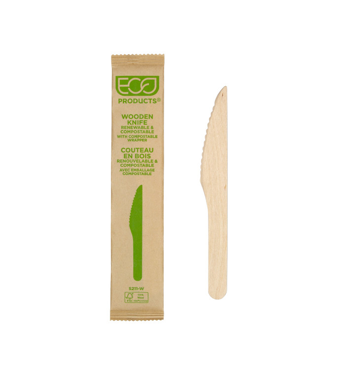 Cuchillo de Madera Desechable Enfundado 16,5cm (25 Uds)