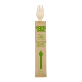 Tenedor de Madera Desechable Enfundado 16cm (500 Uds)