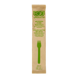 Tenedor de Madera Desechable Enfundado 16cm (500 Uds)