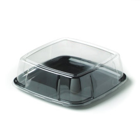 Bandeja Reutilizable PS Cuadrado Dura Negro con Tapa 27x27cm (5 Uds)