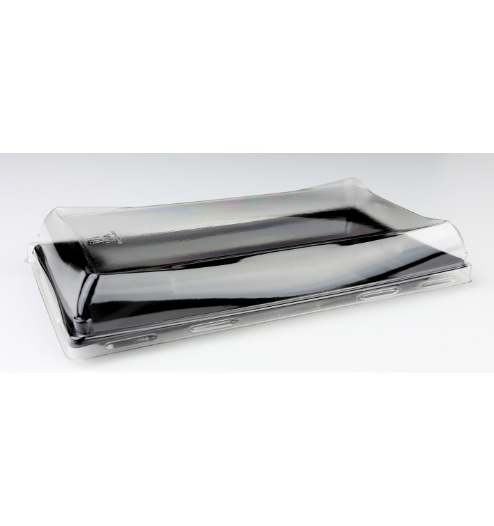 Bandeja Reutilizable PET Negra con Tapa 12x16cm (300 Uds)