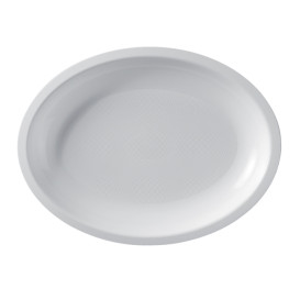 Bandeja Reutilizable PP Ovalada Round Blanca 25,5x19cm (50 Uds)