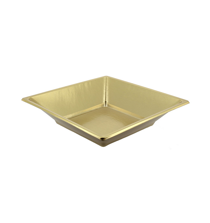 Plato de Plastico Hondo Cuadrado Oro 180mm (5 Uds)