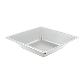 Plato de Plastico Hondo Cuadrado Plata 180mm (5 Uds)