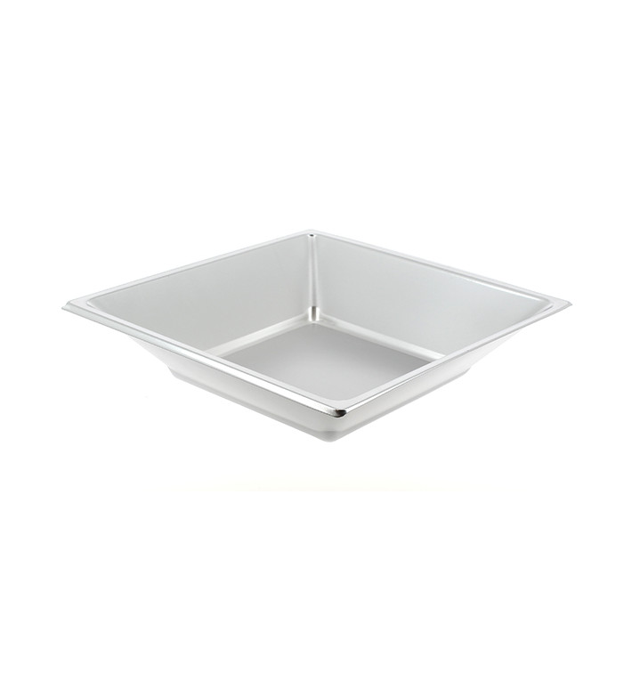 Plato de Plastico Hondo Cuadrado Plata 180mm (5 Uds)