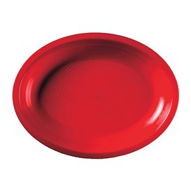 Bandeja Reutilizable PP Ovalada Round Rojo 31,5x22cm (25 Uds)