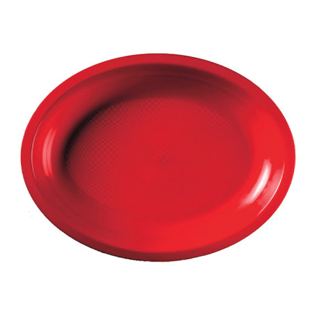 Bandeja Dura Reutilizable PP Ovalada "Round" Rojo 31,5x22cm (25 Uds)