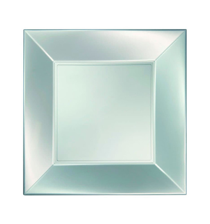 Plato Llano Reutilizable PP Plata Nice Pearl 23cm (25 Uds)