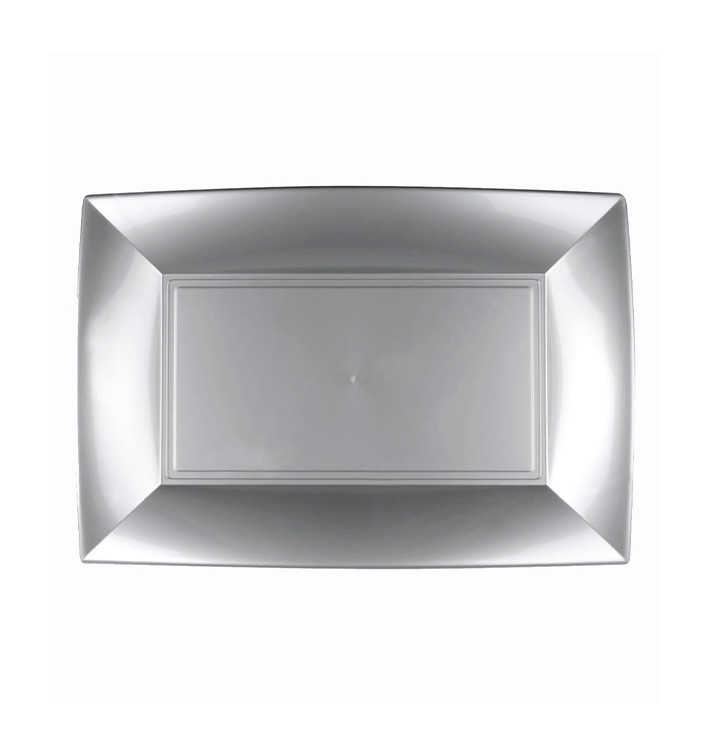 Bandeja Reutilizable PP Gris Nice 28x19cm (12 Uds)