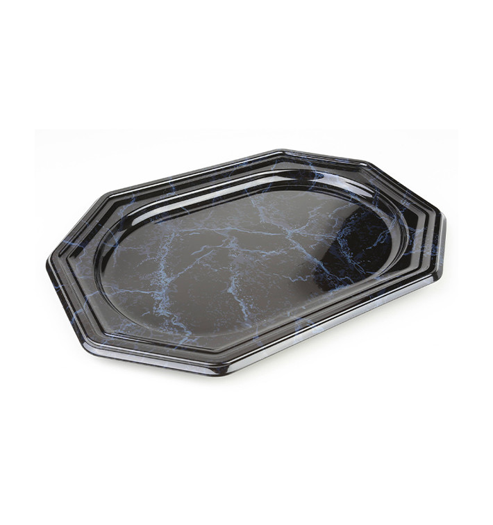 Bandeja Reutilizable PET Octogonal Marmol 27x19cm (5 Uds)