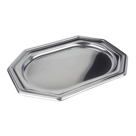 Bandeja Reutilizable PET Octogonal Plata 27x19cm (5 Uds)