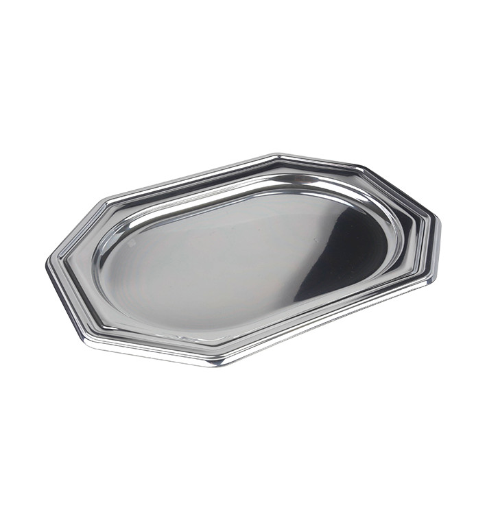 Bandeja Reutilizable PET Octogonal Plata 27x19cm (50 Uds) Bandeja Reutilizable PET Octogonal Plata 27x19cm (50 Uds)