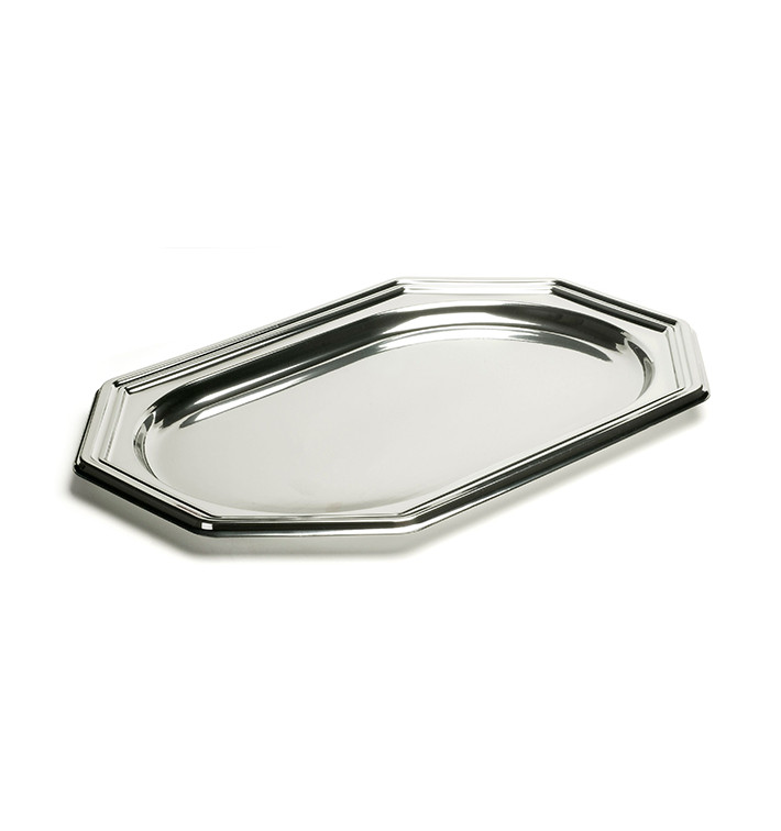 Bandeja Reutilizable PET Octogonal Plata 55X38cm (5 Uds)