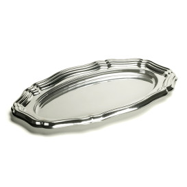 Bandeja Reutilizable PET Ovalada Plata 40x27cm (5 Uds)