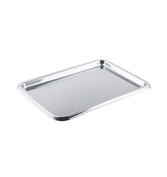 Bandeja Reutilizable PET Rectangular Plata 35X24cm (5 Uds)
