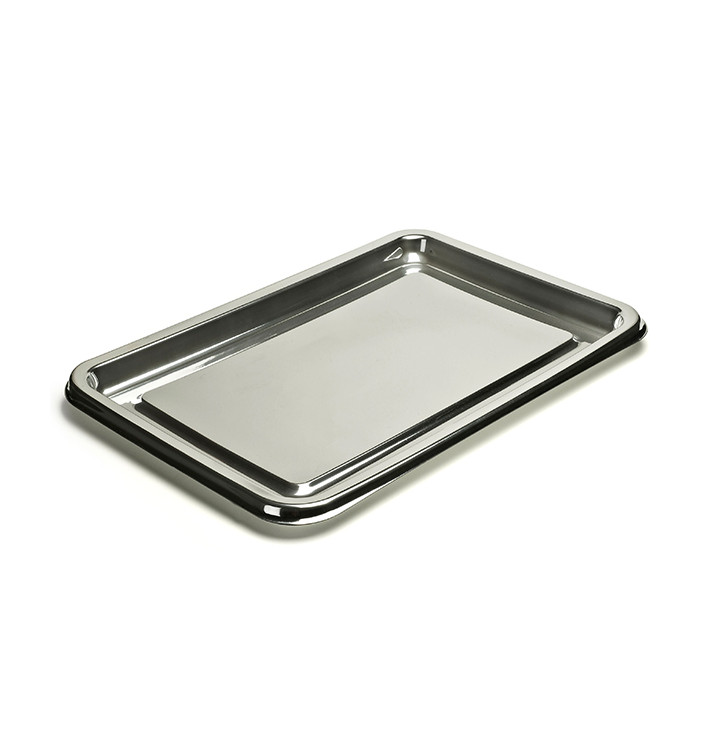 Bandeja Reutilizable PET Rectangular Plata 46X30cm (50 Uds)