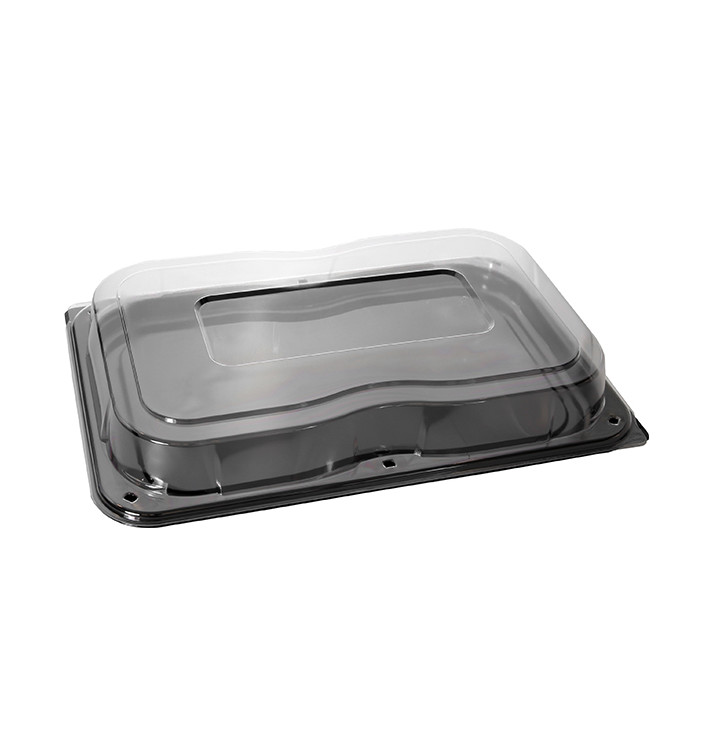 Bandeja Reutilizable PET Negra con Tapa 46x30cm (15 Uds)