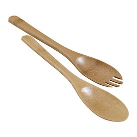 Cuchara y Tenedor de Bambu para ensaladas 25cm (50 Uds)