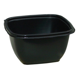 Bol Plástico Cuadrado Negro PET 500ml 125x125x70mm (50 Uds)