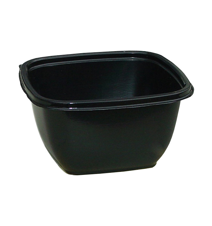 Bol Plástico Cuadrado Negro PET 500ml 125x125x70mm (50 Uds)