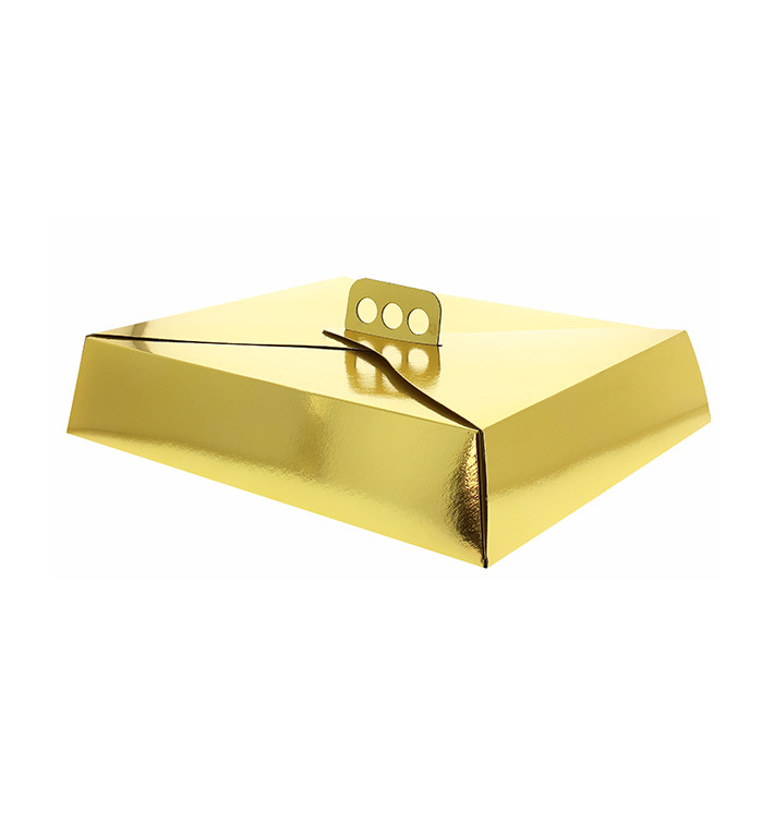 Caja Carton Oro Tarta Cuadrada 19x25x8 cm (100 Uds)