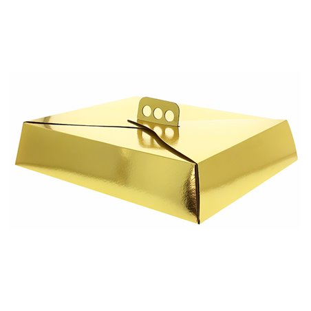 Caja Cartón Oro Tarta Rectangular 19x25x8cm (100 Uds)