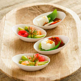 Mini Plato Caña de Azúcar Ovalado Blanco 8x5cm (500 Uds)