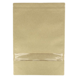 Bolsa Doypack Kraft Autocierre Zip y Ventana 25+12x35cm (50 Uds)