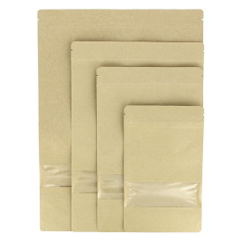 Bolsa Doypack Kraft Autocierre Zip y Ventana 25+12x35cm (50 Uds)