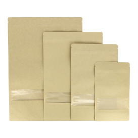 Bolsa Doypack Kraft Autocierre Zip y Ventana 12+6x20cm (50 Uds)