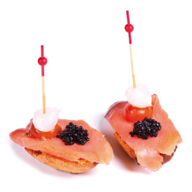 Pinchos de Bambu Decorados Bolita Roja 120 mm (100 Uds)