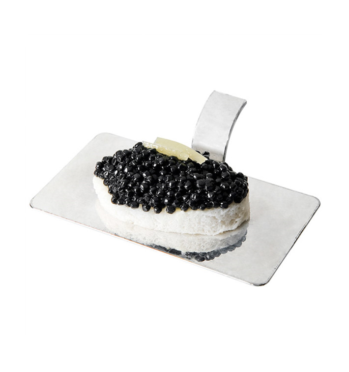 Plato Degustacion Rectangular Asa Plateado 10x5,5cm (1296 Uds)
