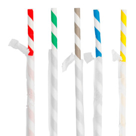 Pajita Flexible Papel Surtido Enfundada Ø6mm 23cm (6000 Uds)