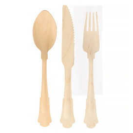 Set de Cubiertos y Servilleta "Clasic" en Madera 20cm (100 Uds)