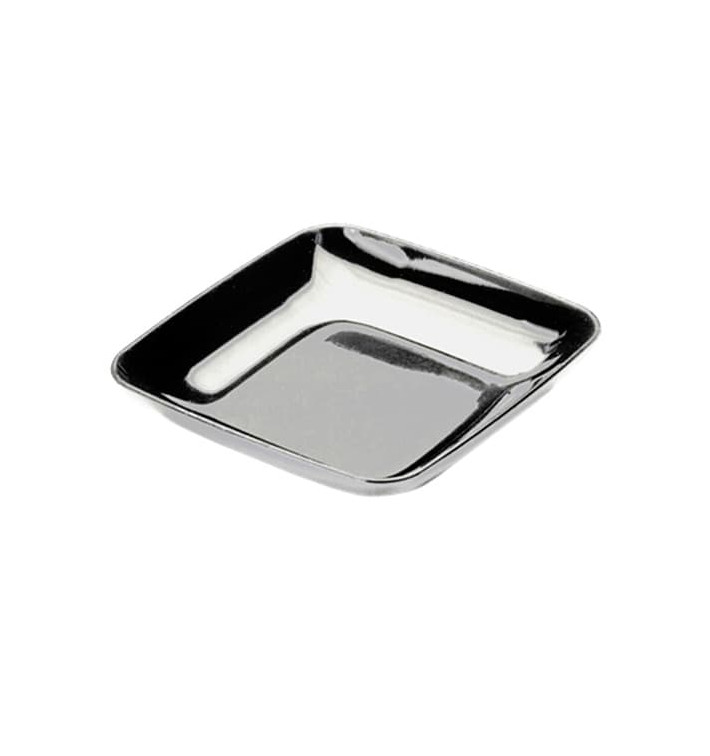 Plato Plastico Degustacion Plata 6x6x1 cm 