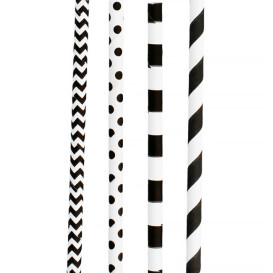 Pajita Recta de Papel Surtido Negro Ø6mm 20cm (200 Uds)