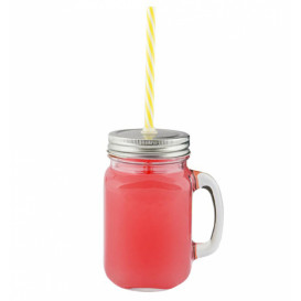 Jarra de Cristal con Tapa y Pajita 450ml (24 Uds)
