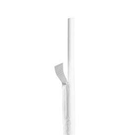 Pajita Recta Papel Blanco Enfundada Blanco Ø6mm 21cm (6000 Uds)