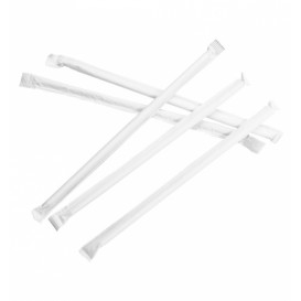 Pajita Recta Papel Blanco Enfundada Blanco Ø6mm 21cm (6000 Uds)