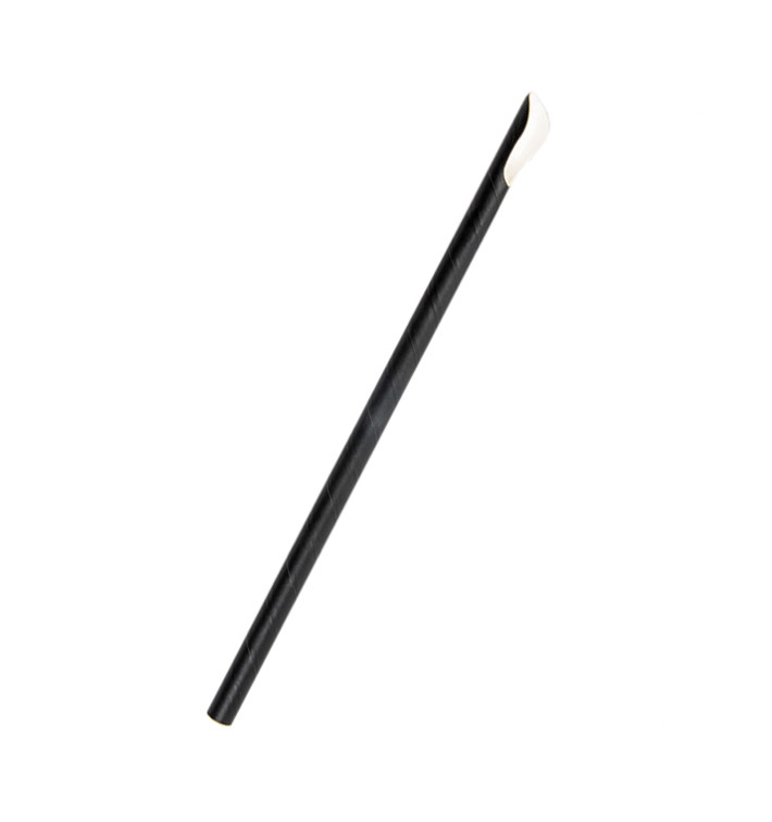 Pajita Cuchara Papel Negro Ø8mm 21cm (5000 Uds)