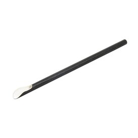 Pajita Cuchara Papel Negro Enfundada Blanco Ø8mm 21cm (1000 Uds)