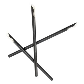 Pajita Cuchara Papel Negro Enfundada Blanco Ø8mm 21cm (1000 Uds)