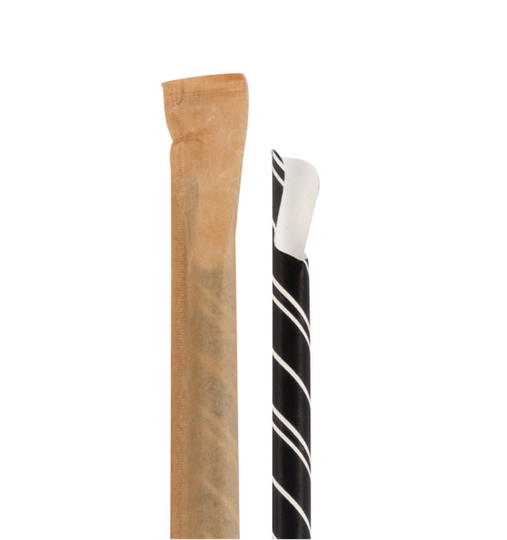 Pajita Cuchara Papel Negro Enfundada Blanco Ø8mm 21cm (100 Uds)