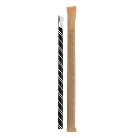 Pajita Cuchara Papel Negro Enfundada Blanco Ø8mm 21cm (100 Uds)