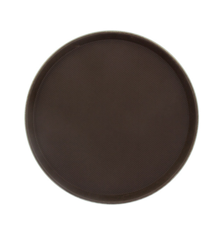 Bandeja PP Redonda Antideslizante Marrón Ø35,5cm (1 Ud)