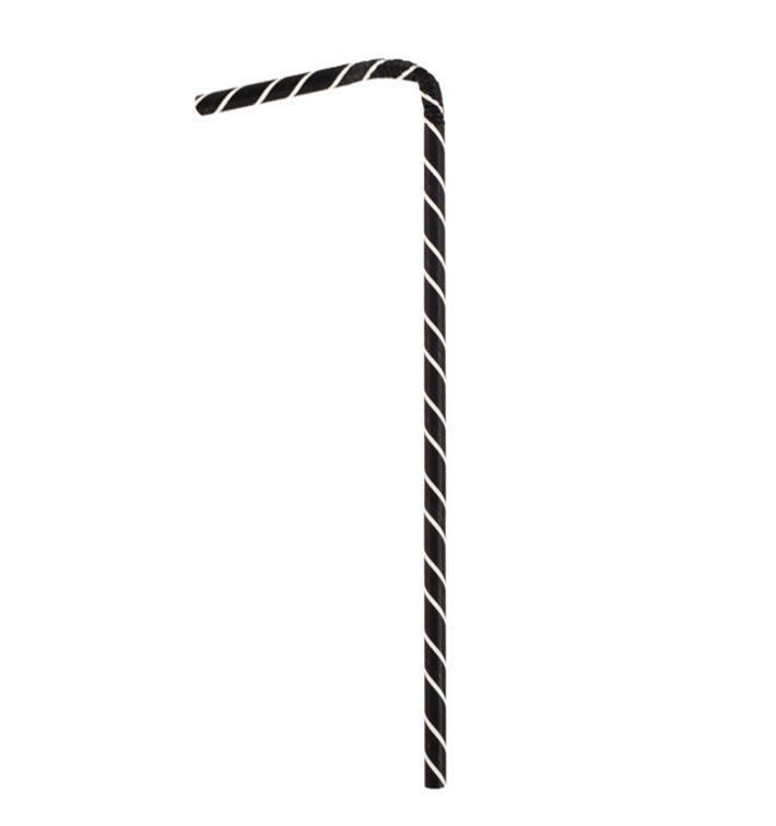Pajita Flexible Papel Negra Ø6mm 23cm (250 Uds)