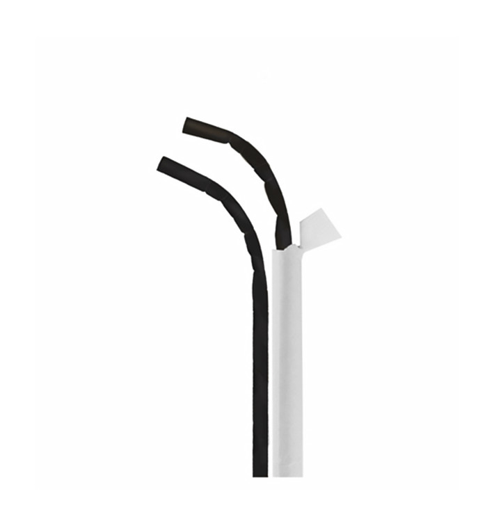 Pajita Flexible Papel Negra Enfundada Ø6mm 23cm (3.000 Uds)